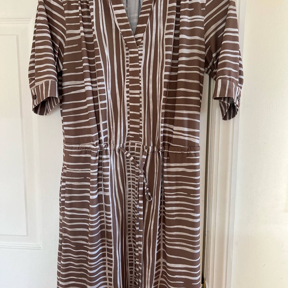 Etcetera Brown and White Striped Midi Dress